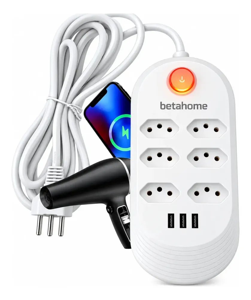 Filtro de Linha com 6 Tomadas e 3 USB 2500W