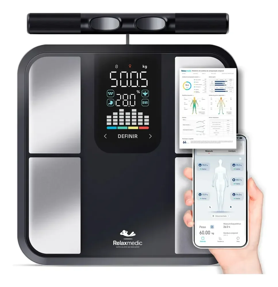 Balança De Bioimpedância 8 Sensores Relaxmedic Digital Preto
