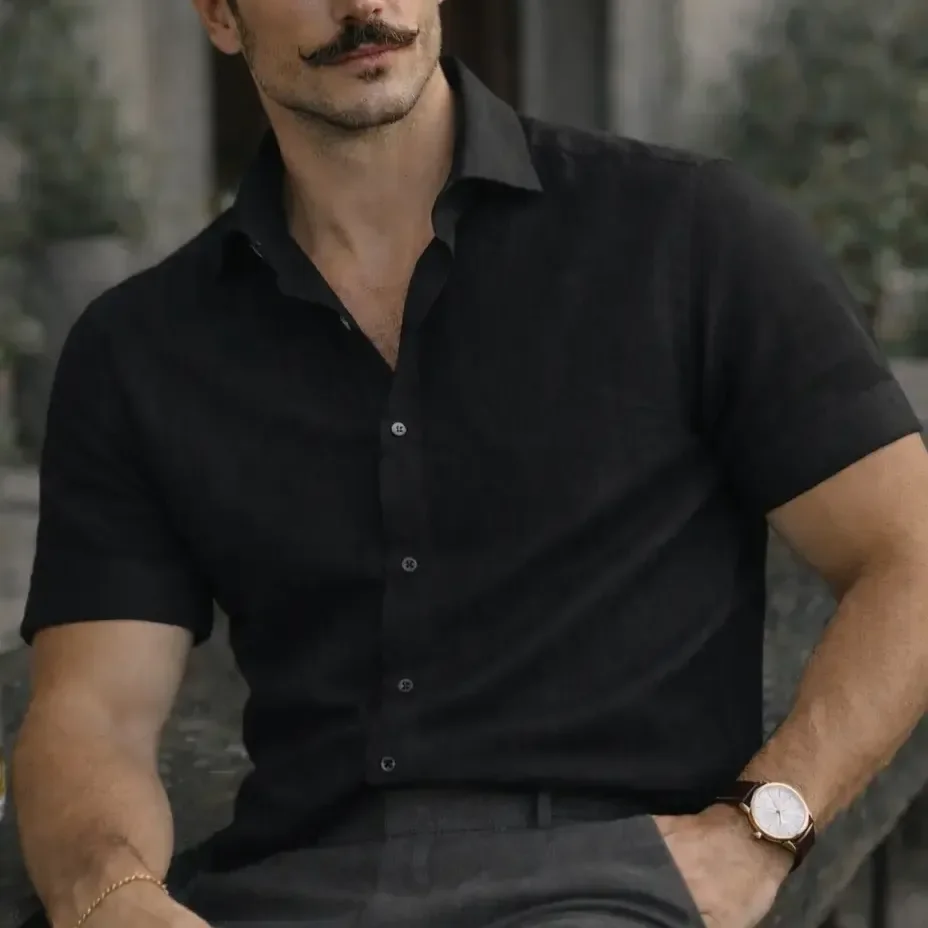 ⚫️ Camisa Casual Masculina Texturizada Com Botões Old Money