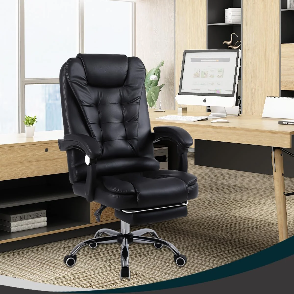 Cadeira de escritório presidente, cadeira de home office com apoio para os pés e encosto