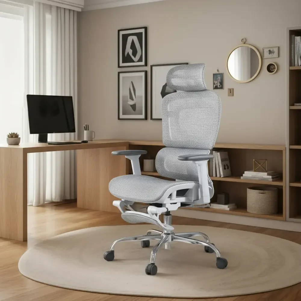 Cadeira De Escritório Ergonômica Mônaco WT07 Luvinco Suporte Lombar Apoio Pés Retrátil Encosto Suporta 200kg
