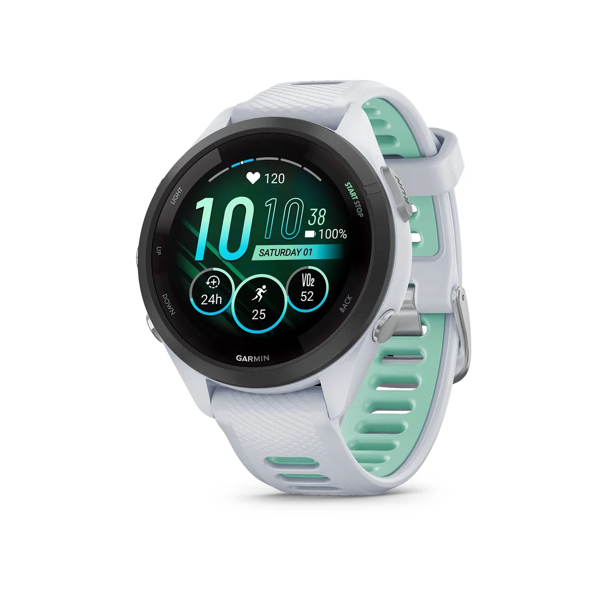 Garmin Relógio Forerunner 265s Music Branco com Verde Água 42mm com Monitor Cardíaco de Pulso e GPS