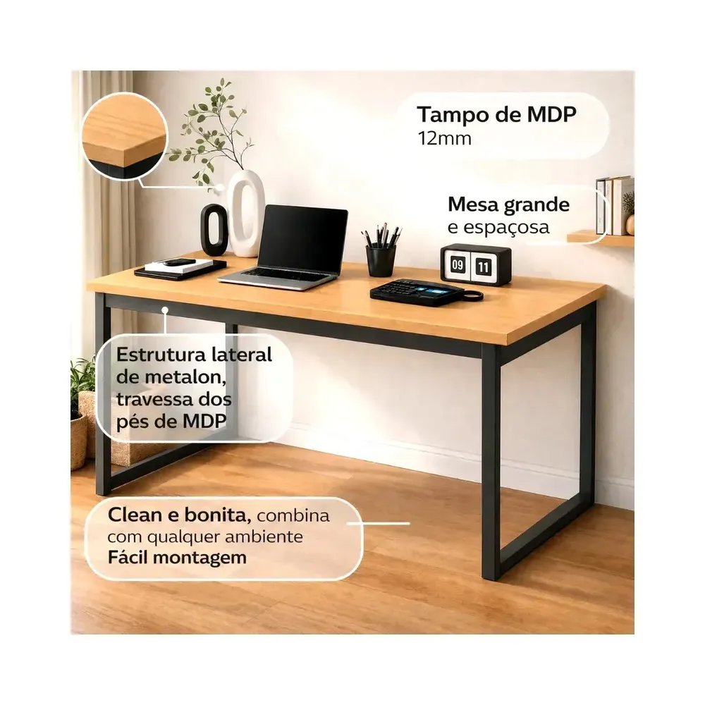 Mesa Escritório Industrial 150x60 Estrutura Ferro Reforçado Home Office