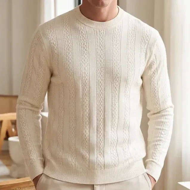 Suéter Ankor Cable Knit Tricot Trabalhado Gola Redonda