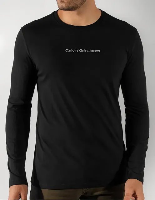 Camiseta Calvin Klein Manga Longa Institutional Grey Preta (P ao XGG)