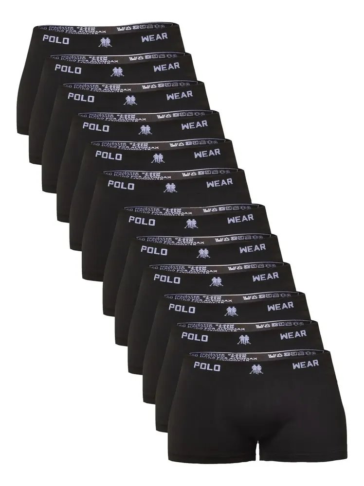 Kit 12 Cuecas Boxer Polo Wear Masculino Microfibra Liso Preto Liso (P ao GG)