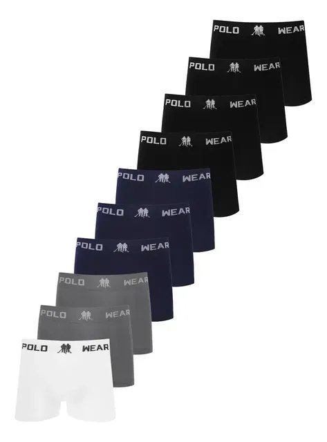 Kit composto por 10 cuecas boxer lisas com cós elástico personalizado Polo Wear
