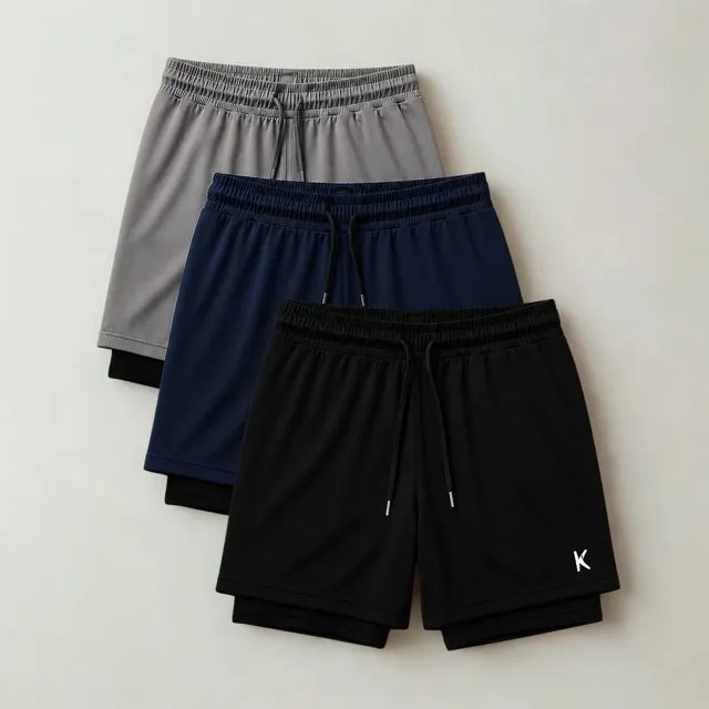Kit 3 Shorts Compressão Térmico 2 Em 1 Com Bolsos Academia