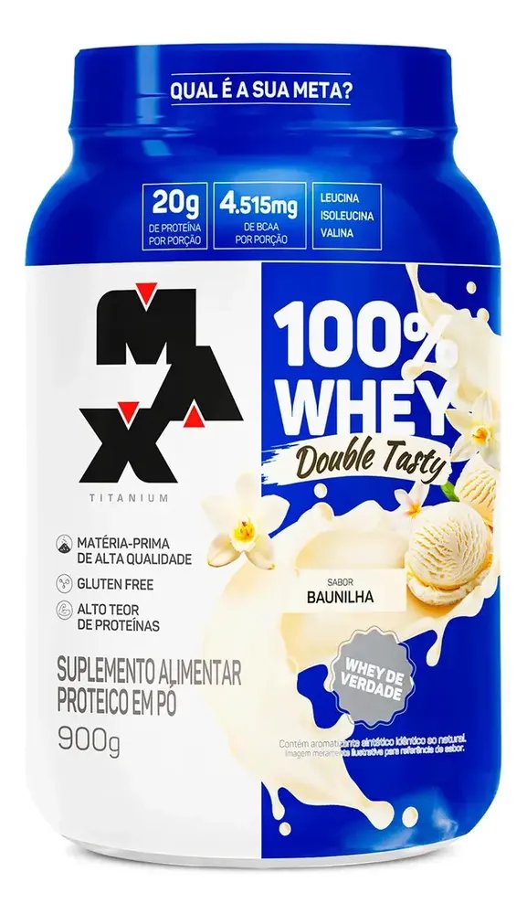 🔥Whey 100% Double Tasty Max Titanium 900g Baunilha