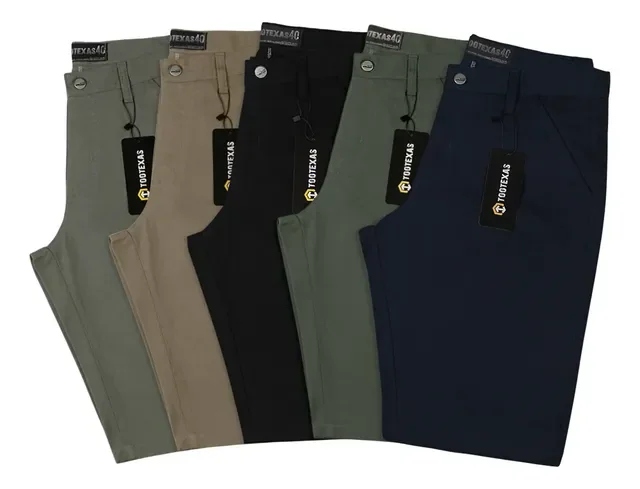 Kit Com 5 Bermudas Masculina Sarja Brim Coloridas Baratas