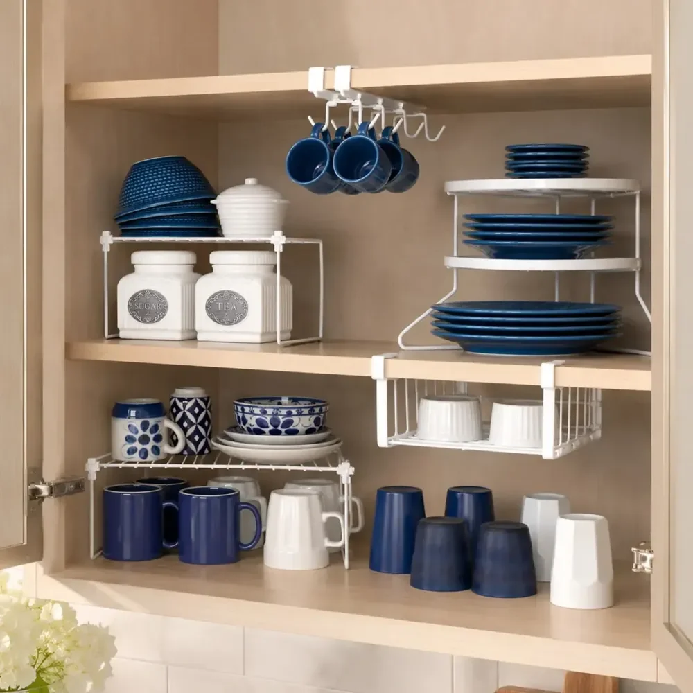 🛍️ Organizador De Armário De Cozinha Kit Com 5 Organizadores Branco