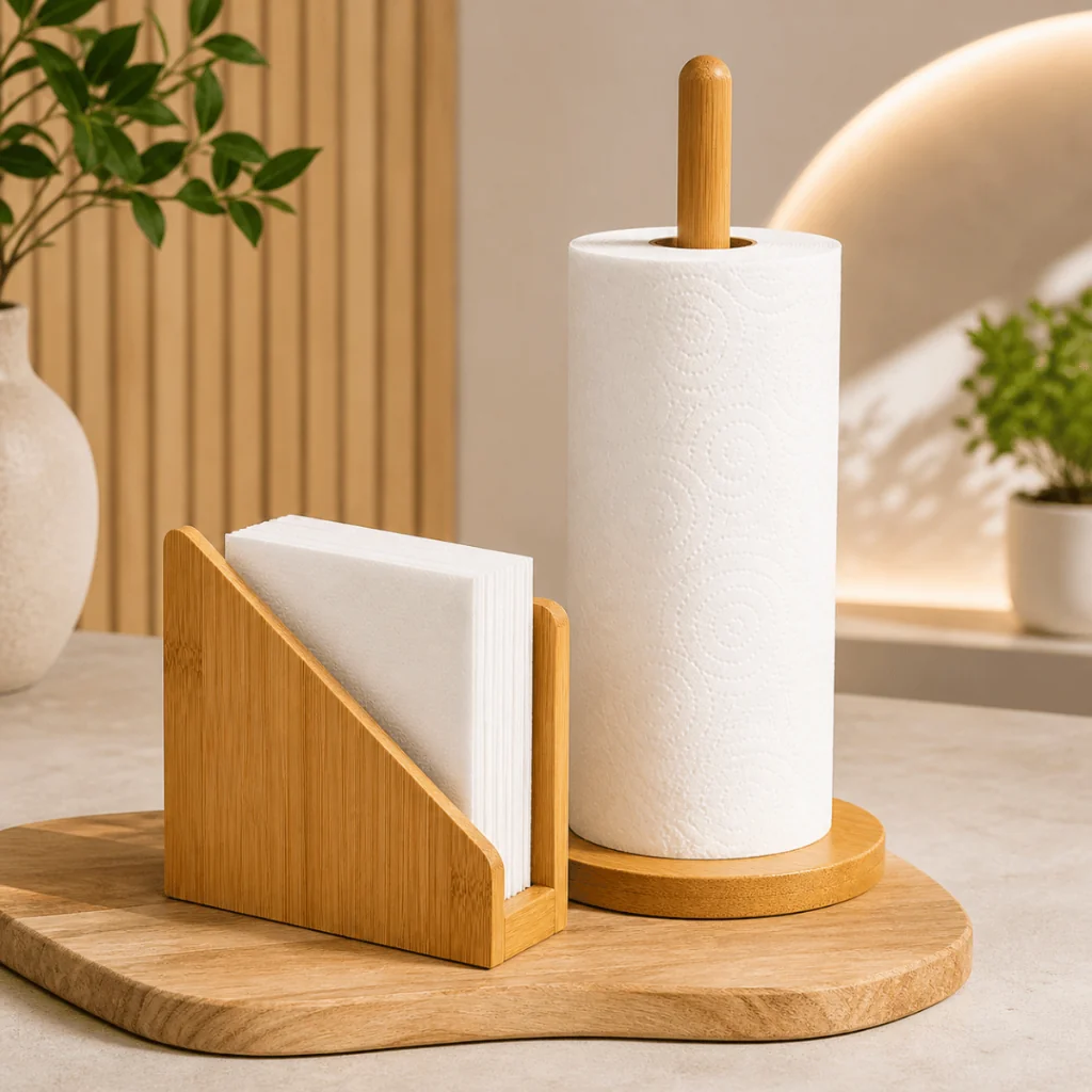 ✨Kit Bambu Porta Guardanapo + Suporte de Papel Toalha