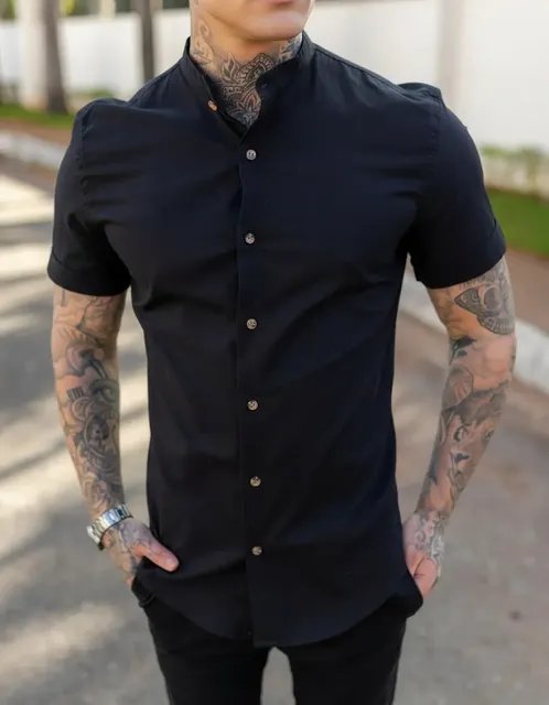 Camisa Slim Fit Social Masculina Gola Padre (12 cores)