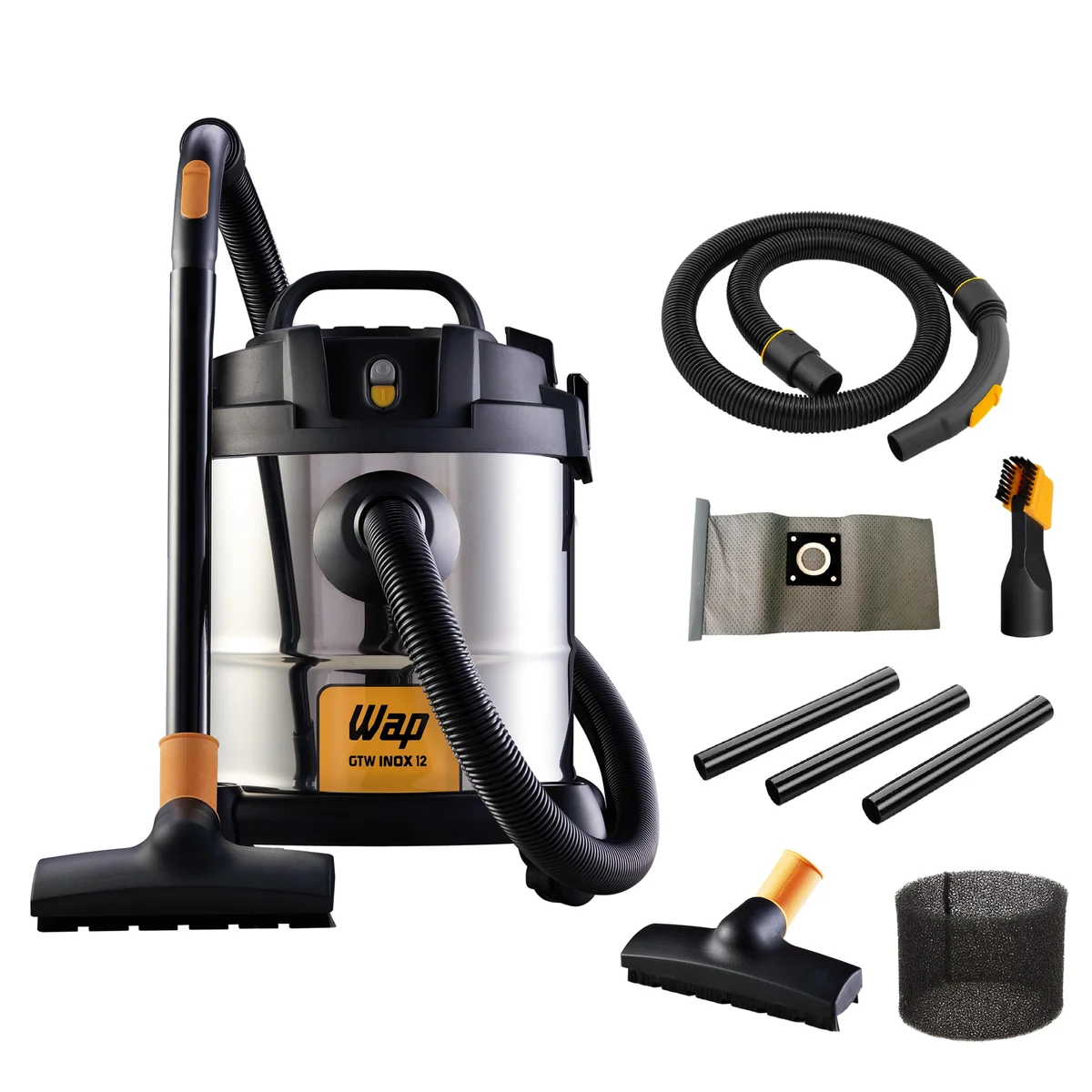 ✨WAP Aspirador de Pó e Água Barril GTW INOX 12, Compacto, 12 Litros, com Filtro Lavável, 160mbar 1400W 220V✨️