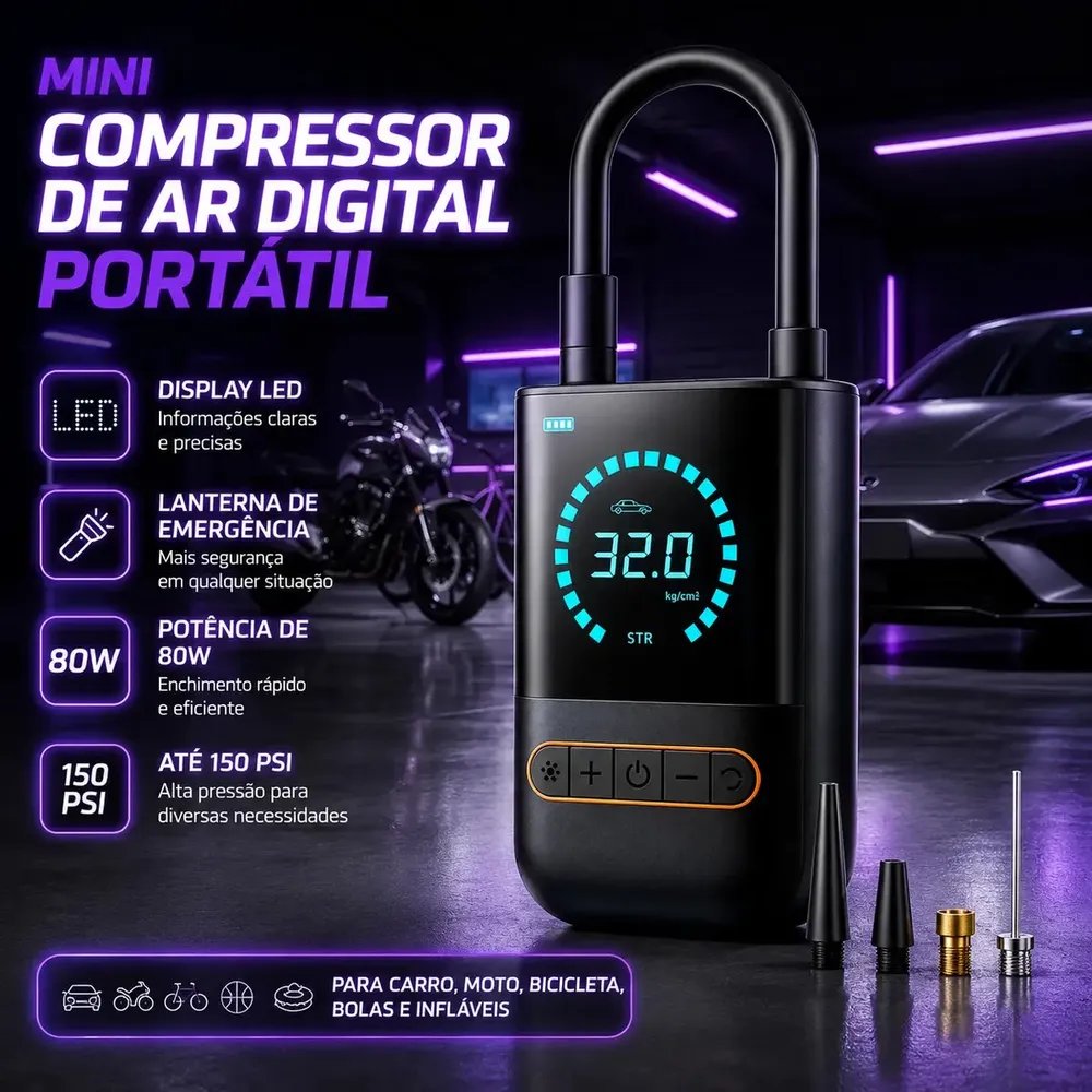 Compressor de Ar Portátil Blackone 150 psi Bateria 4000mah Para Veículos