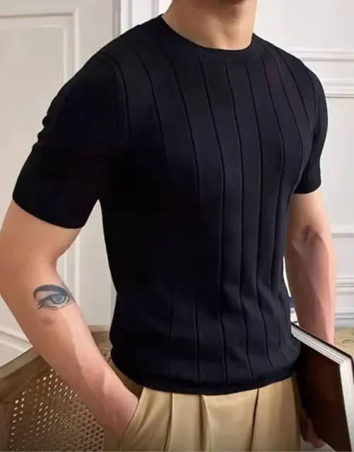 Camiseta Masculina Básica Canelada em Tricot Modal