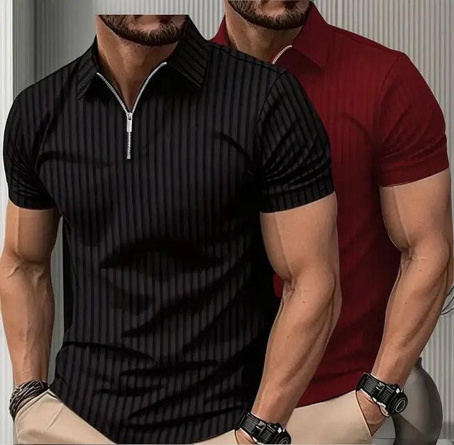 Kit 2 Camiseta Polo Manga Curta Com Ziper Masculina Canelada (M ao GG)