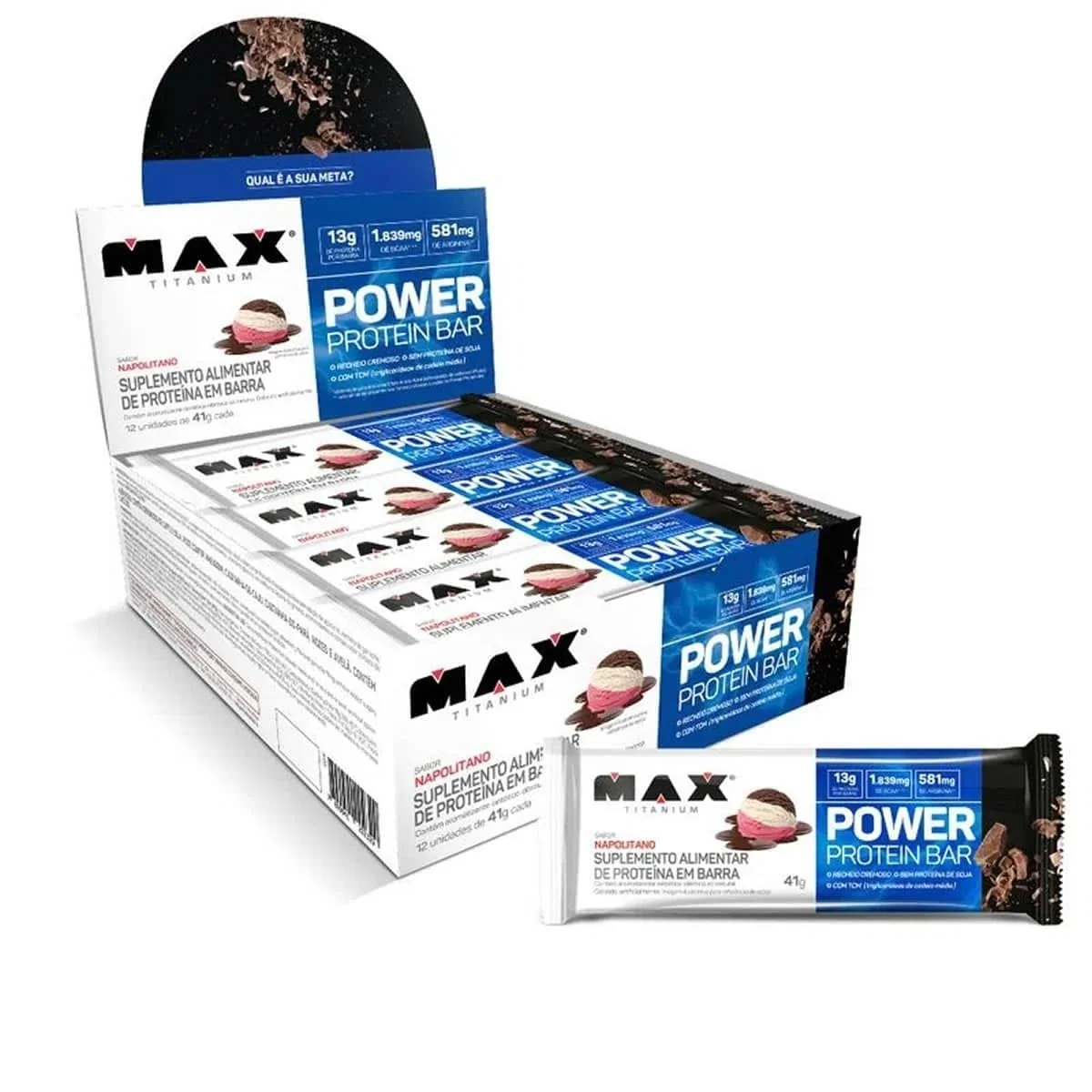 ✨Max Titanium Power Protein Bar Caixa Com 12 Unidades (492G) - Napolitano✨️