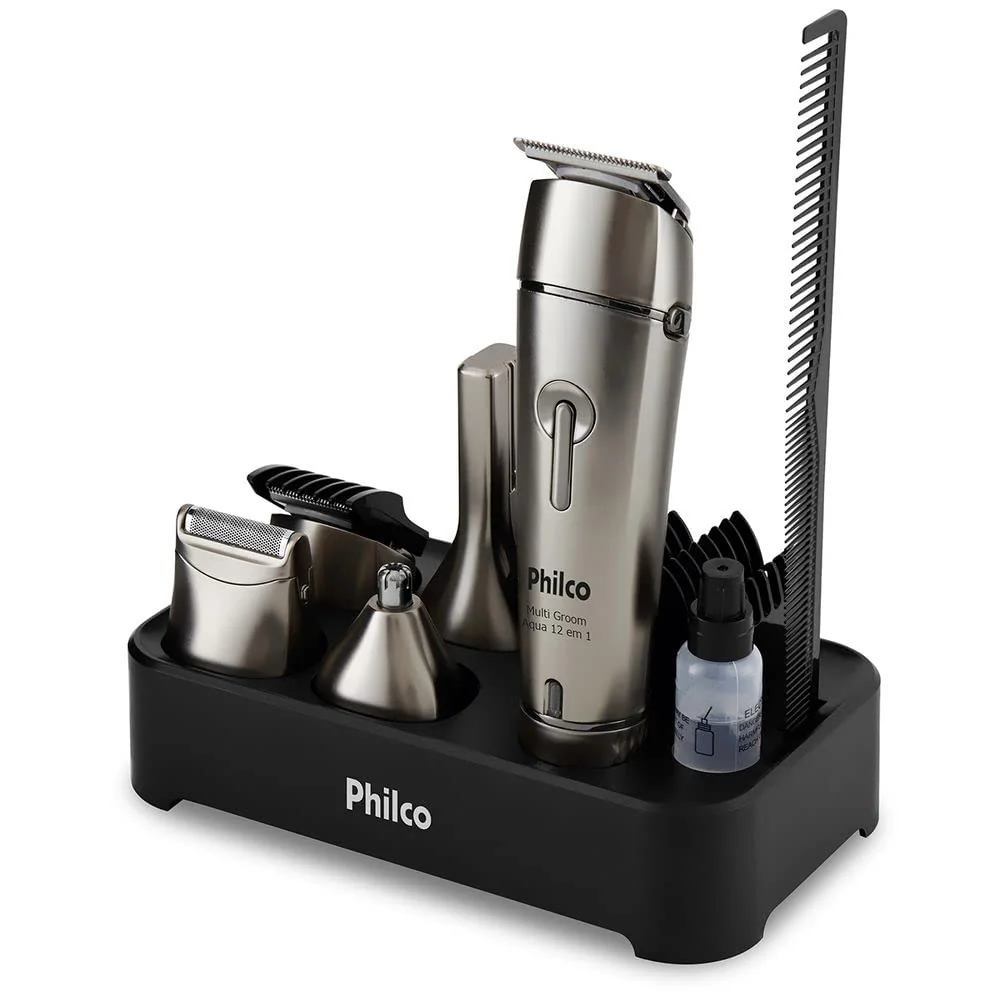 PRESENTÃO PRO TEU PAI 🎁 Aparador de Pelos Philco PAP03 Multigroom Aqua 12 em 1 Prata 3W Bivolt