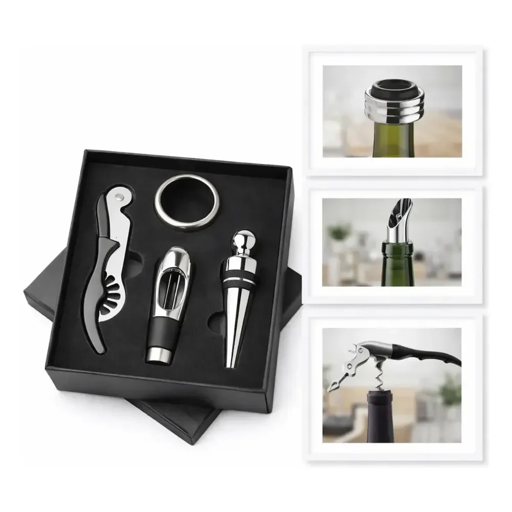 Kit Vinho 4 Peças Aço Inox Vbs Brasil Abridor Garrafa