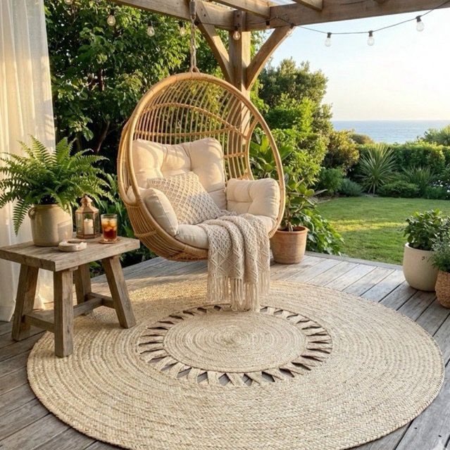 Tapete Redondo de Palha Natural 1,50m Artesanal Carnaúba – Modelo X Ana – Decoração Boho