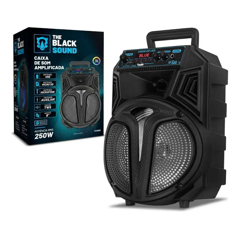 🛍️ Caixa De Som Amplificada Bluetooth Radio Fm 250w Rms Tws Led Rgb Portatil Sem Fio Usb Tcs300 Cor