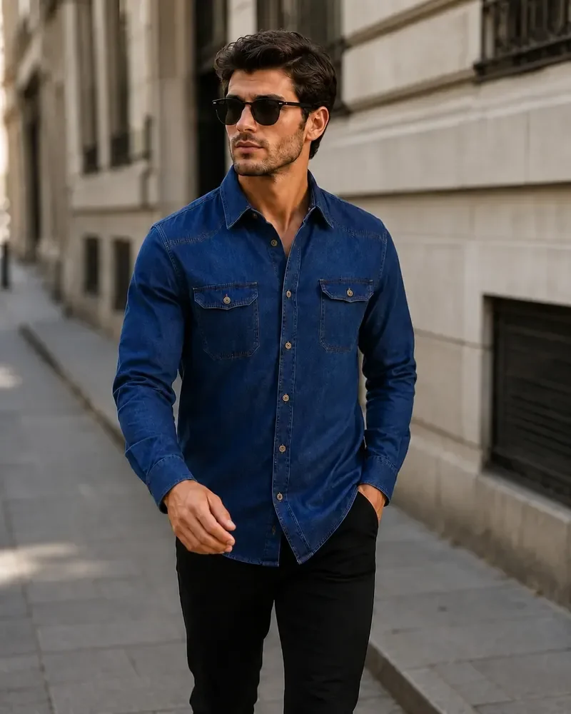 ⚫️ Camisa Jeans Masculina Social Slim Manga Longa