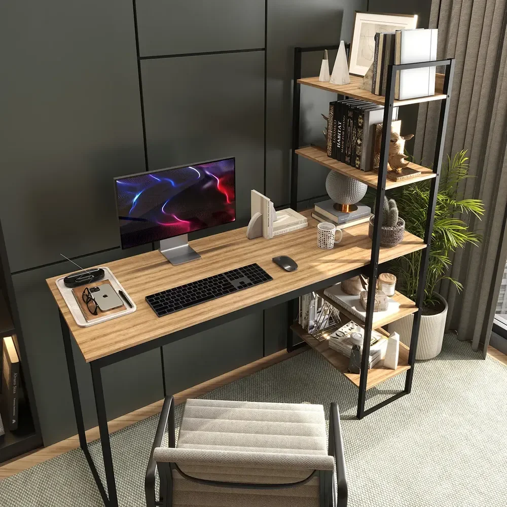 Mesa Escrivaninha Industrial Laminado Com 5 Prateleiras