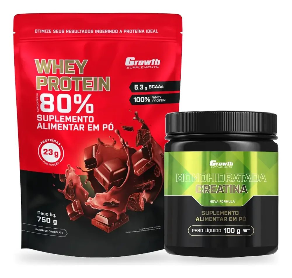 ✨Kit Growth: Whey Protein Concentrado Chocolate 750g + Creatina Monohidratada 100g✨️