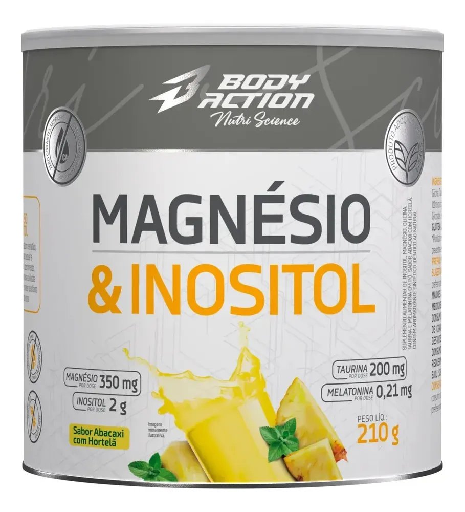 Magnesio E Inositol Taurina Melatonina 210g Bodyaction Sabor Abacaxi Com Hortela