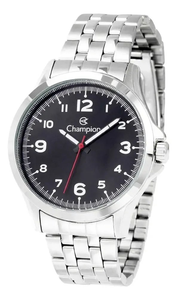 Relogio Masculino Champion Analogico Com Pulseira Em Aco Inoxidavel Prateado E Mostrador Preto