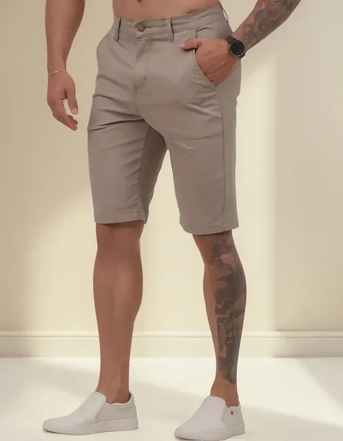 Bermuda Masculina Sarja Casual Sport Fino Elastano Elegante