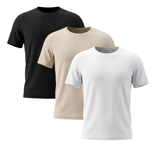 Kit 3 Camisetas Masculina Canelada Americana Gola Careca