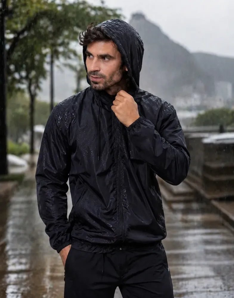 Jaqueta Corta Vento Masculina Impermeável Capuz Zíper Bolso (P ao G3)