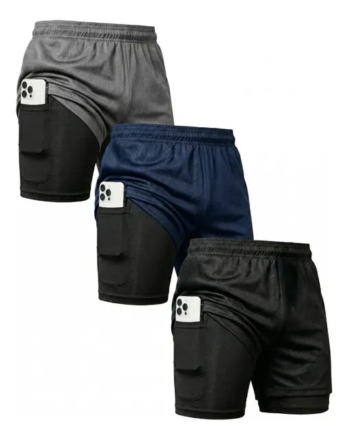 Kit com 3 Shorts 2 Em 1 Duplo Bolso