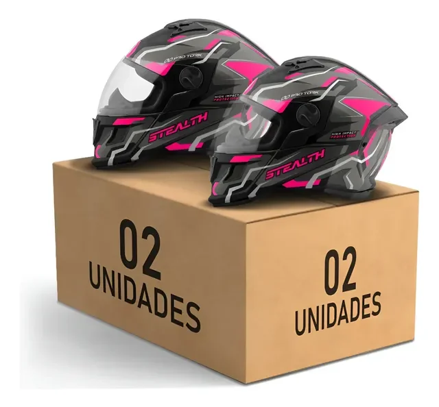Kit 2 Capacete Stealth Hawk Fechado Viseira Cristal Pro Tork