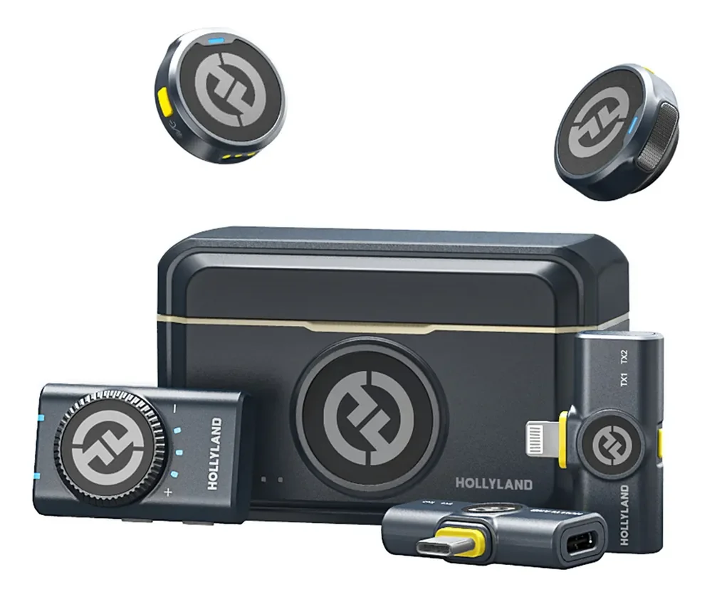 Microfone Lapela Hollyland Lark M2 Combo Duplo USB-C, Lightning e Camera preto