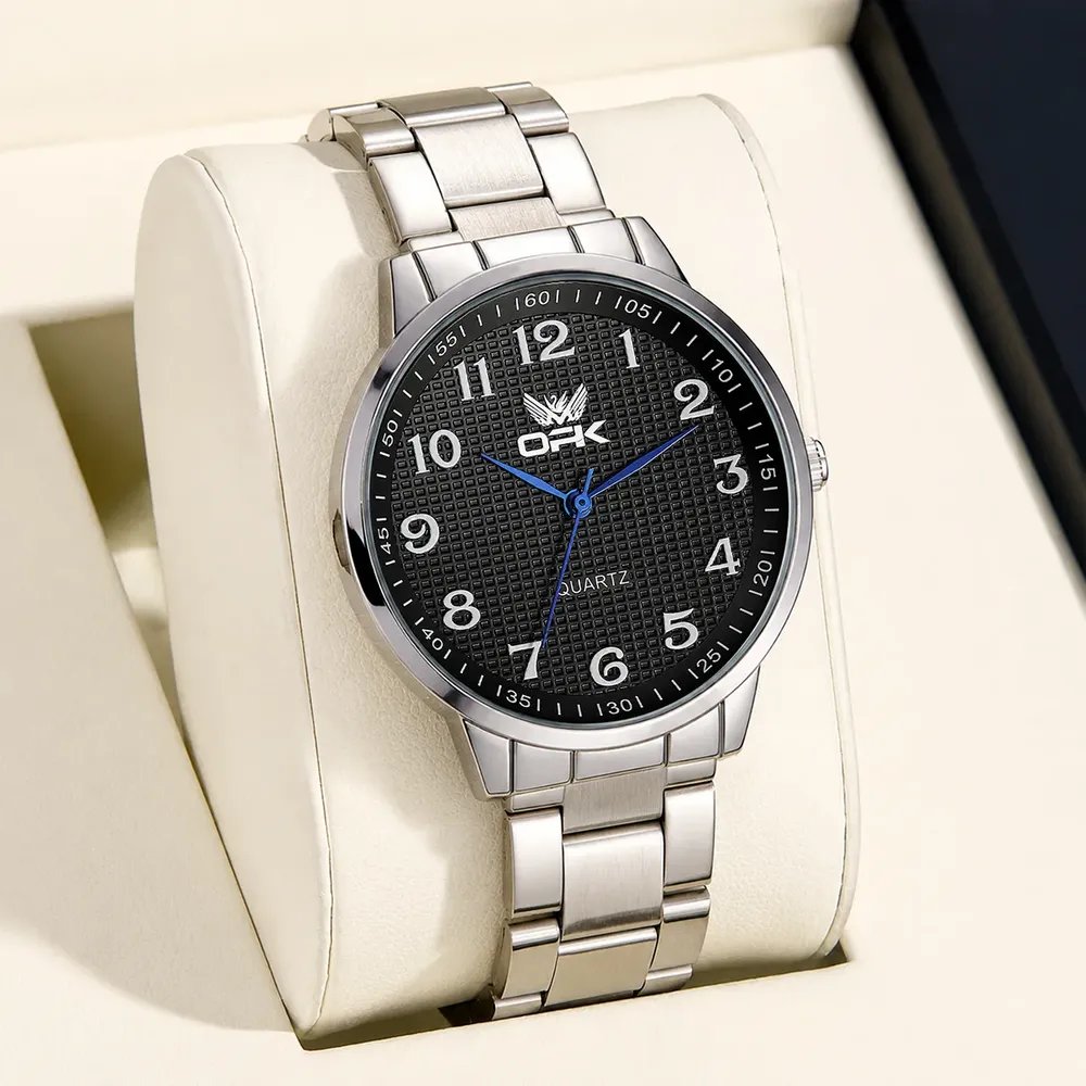 Relógio Masculino Quartzo Opk 6008 Aço Preto e Prateado
