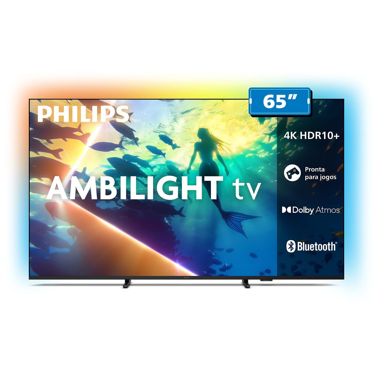 PHILIPS, Smart TV Ambilight 65" 4K, Titan OS, 65PUG8100/78, Comando de Voz, HDR10+/Dolby Atmos…