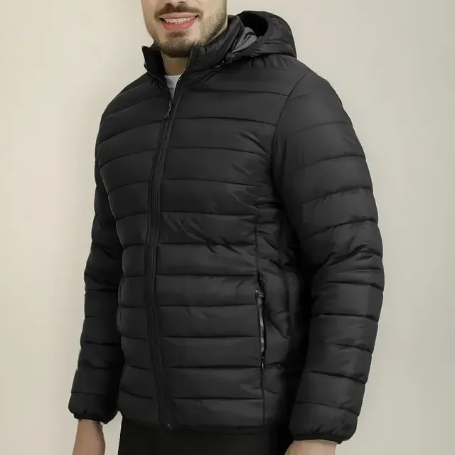 Jaqueta Masculina Casaco Nylon Puffer Preta Com Capuz Touca