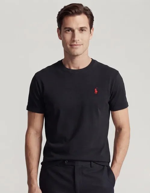 Camiseta Ralph Lauren Preta Basica Masculina Lisa Algodão