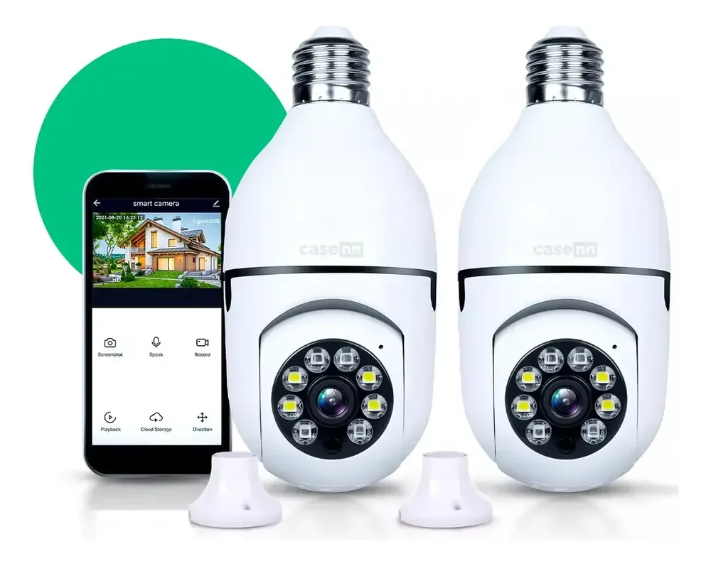 Kit 2 Câmeras Lampada De Segurança Ip Wifi Com Visão Noturna Interna Externa App Yoosee Espiã 360º Cor Branco