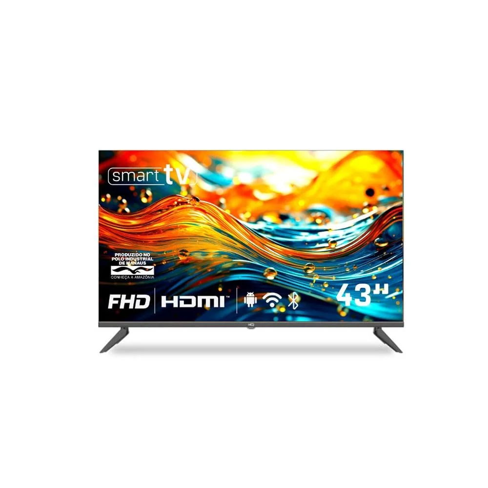 Smart TV HQ 43" Full HD tela sem bordas Android 12 design Slim HQS43NKHM