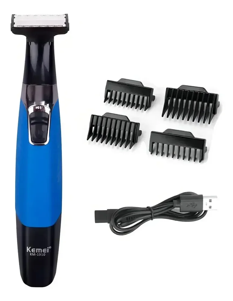 Barbeador Elétrico Prova D'água Kemei Azul