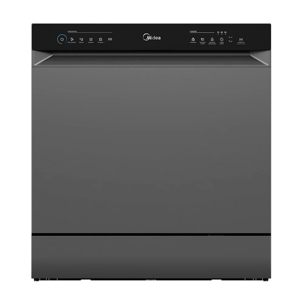 Lava Louças Midea 8 Serviços MDWTF08S1 com Painel Full Touch e Secagem Extra Cinza 110V