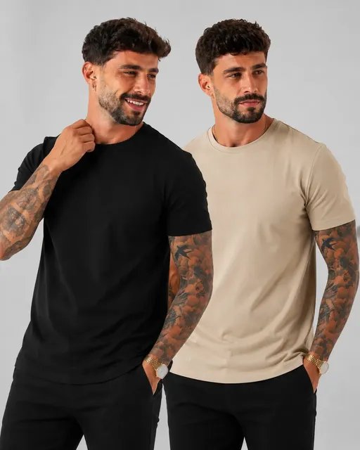 Kit 2 Camiseta Masculina Malha Peruana Premium (P ao G1)
