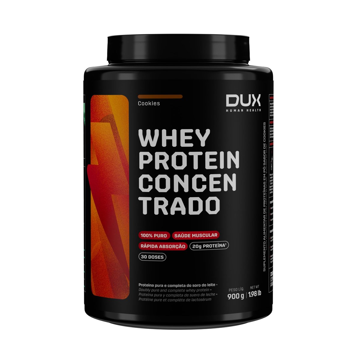 DUX 900G 💪🏼 Whey Protein Concentrado Cookies Pote 900g – Contribui para o Ganho Muscular Hipertrofia – Dux Human Health