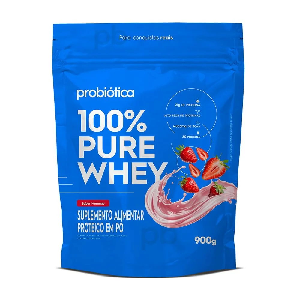 Probiótica 100% Pure Whey Refil (900G) Morango