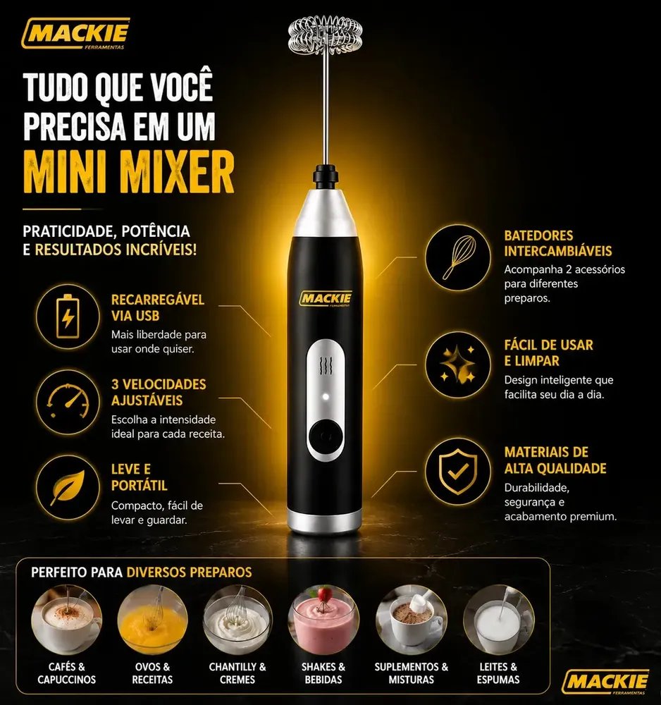 Mixer Portátil 2 Em 1 Recarregável