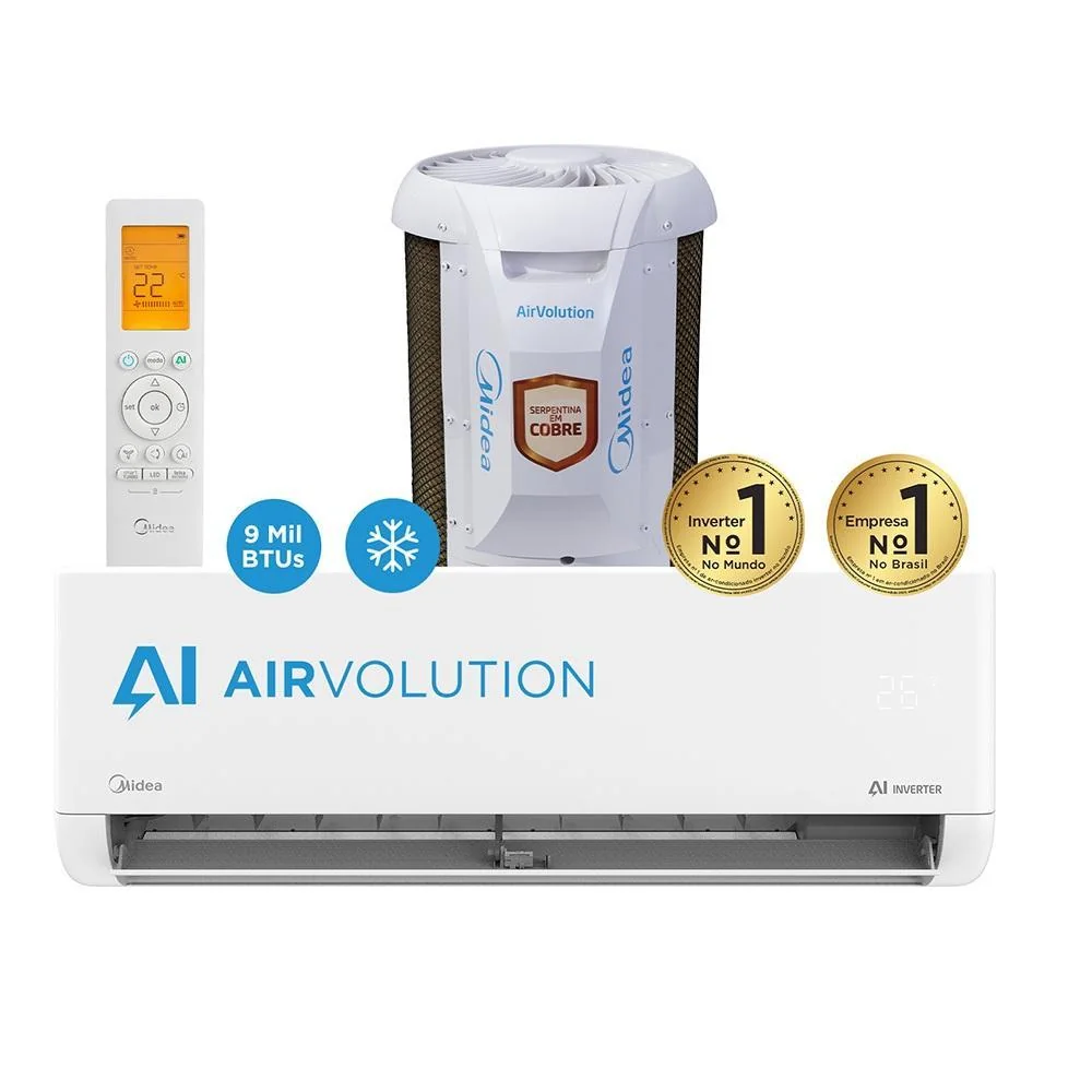 🛒Ar Condicionado Split Midea Hi Wall Inverter AI AirVolution 9.000 BTU/h Frio Monofásico 42EFVCA09M5/38TAVCA09M5 220V